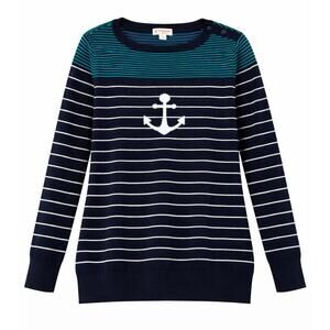 Brooks Brothers Red Fleece Nautical Anchor Sweater Striped Cotton - Size Small